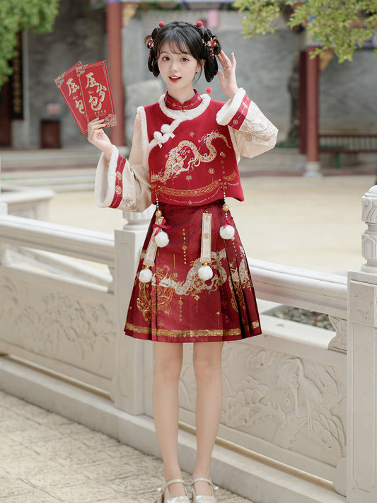 Han Element Series 2025 Hanfu Horse-Face Skirts Ruby