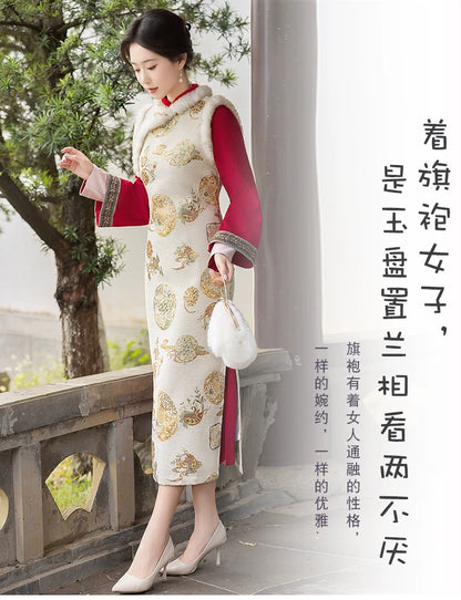 Plus Size Silk Autumn Winter Cheongsam Qipao 2