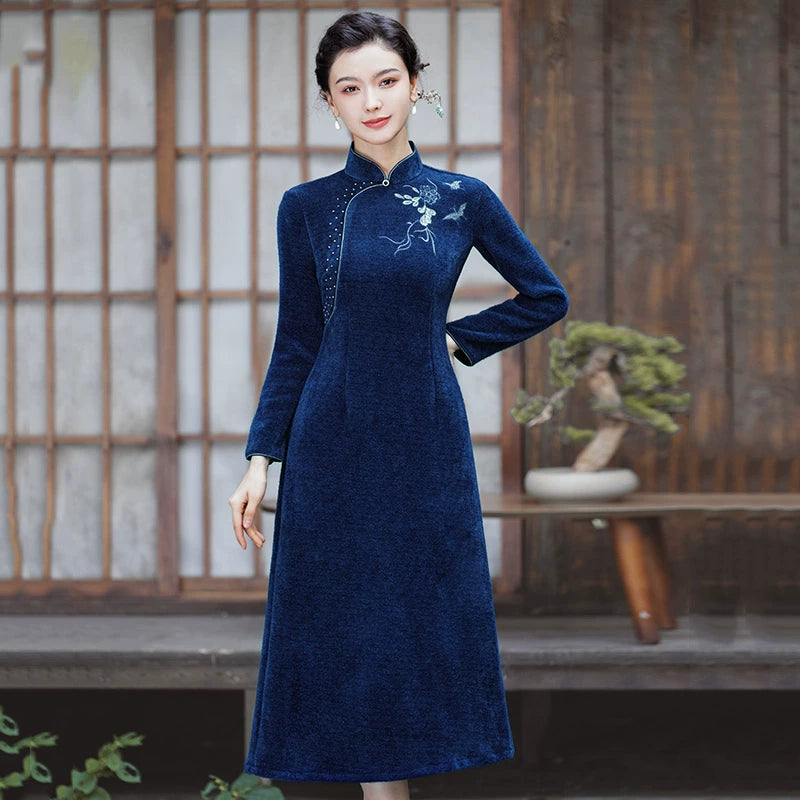 Plus Size Silk Autumn Winter Cheongsam Qipao 26