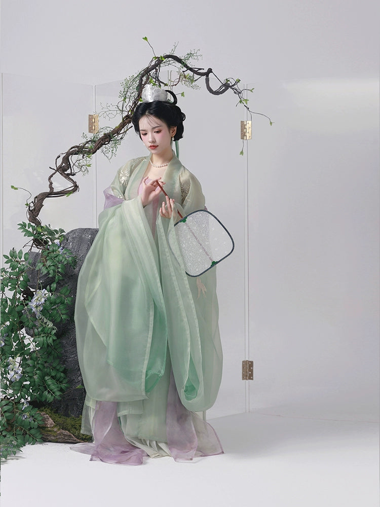 Shangyao Retreat Series Green Pink Gradient Song Hanfu