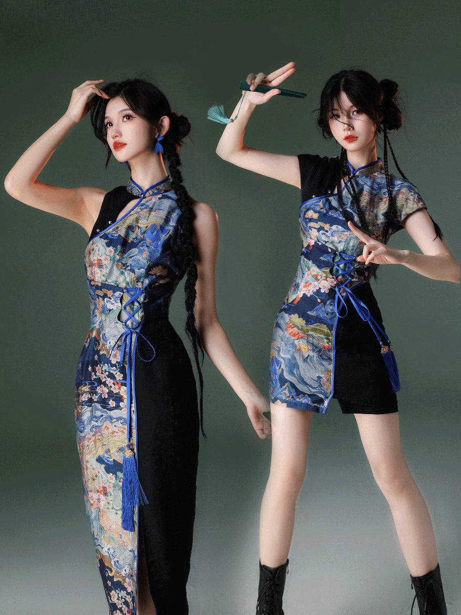 New Chinese Style Velvet Silk Cheongsam Qipao Rising Tide