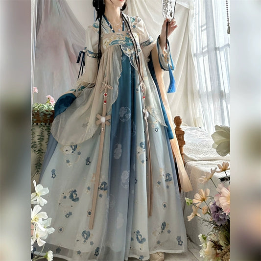 LOOKBOOK SERIES Tang Dynasty Green Blue Shirt Hanfu