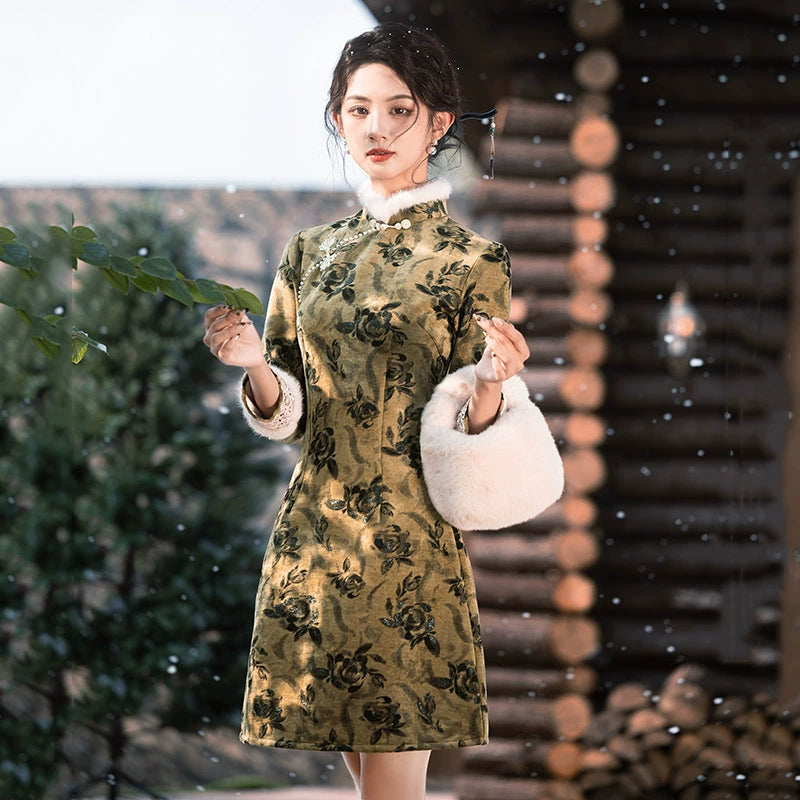 Plus Size Silk Autumn Winter Cheongsam Qipao 1