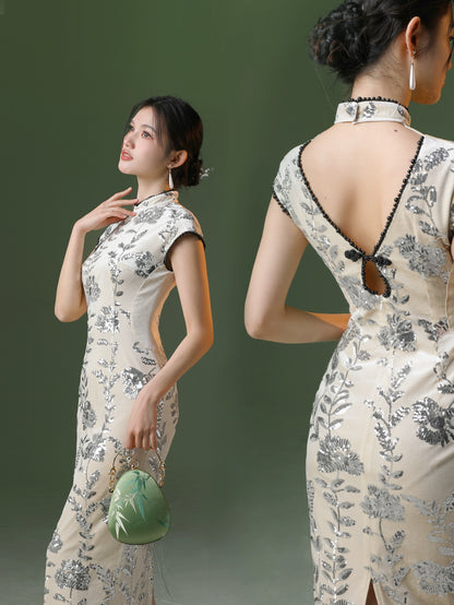 New Chinese Style Velvet Silk Cheongsam Qipao Floating Light