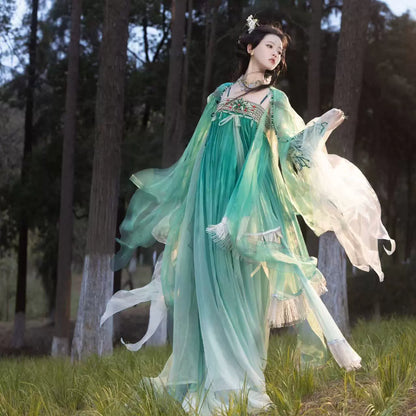 Oriental Aesthetics Series Emerald Butterfly Dancing Hanfu Dress