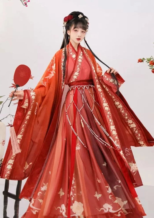 Unisex 3-Pieces Original Song Dynasty Hanfu: Elegant Red Women's Attire with Traditional Elements for Autumn