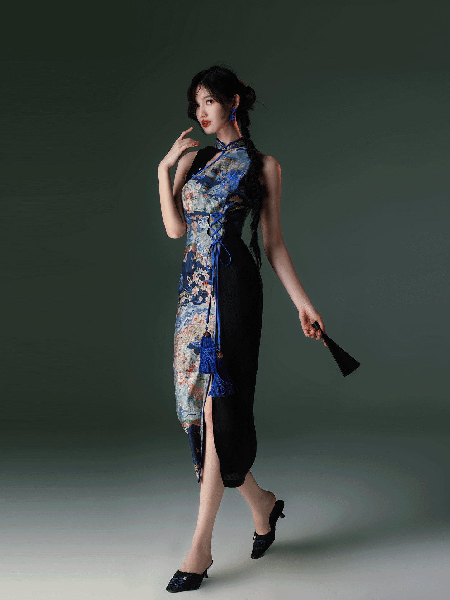 New Chinese Style Velvet Silk Cheongsam Qipao Rising Tide