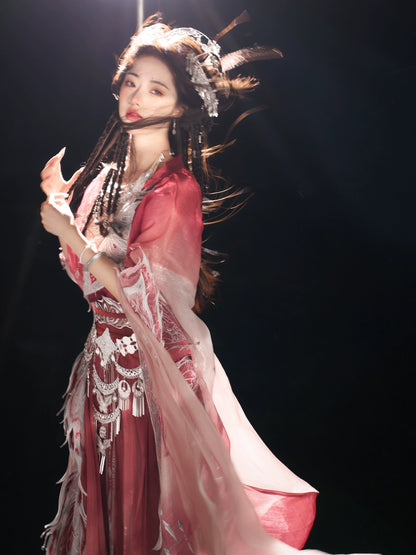 Ethereal Dreamscape Series Supreme Hanfu-Crimson Plumed Moonlight