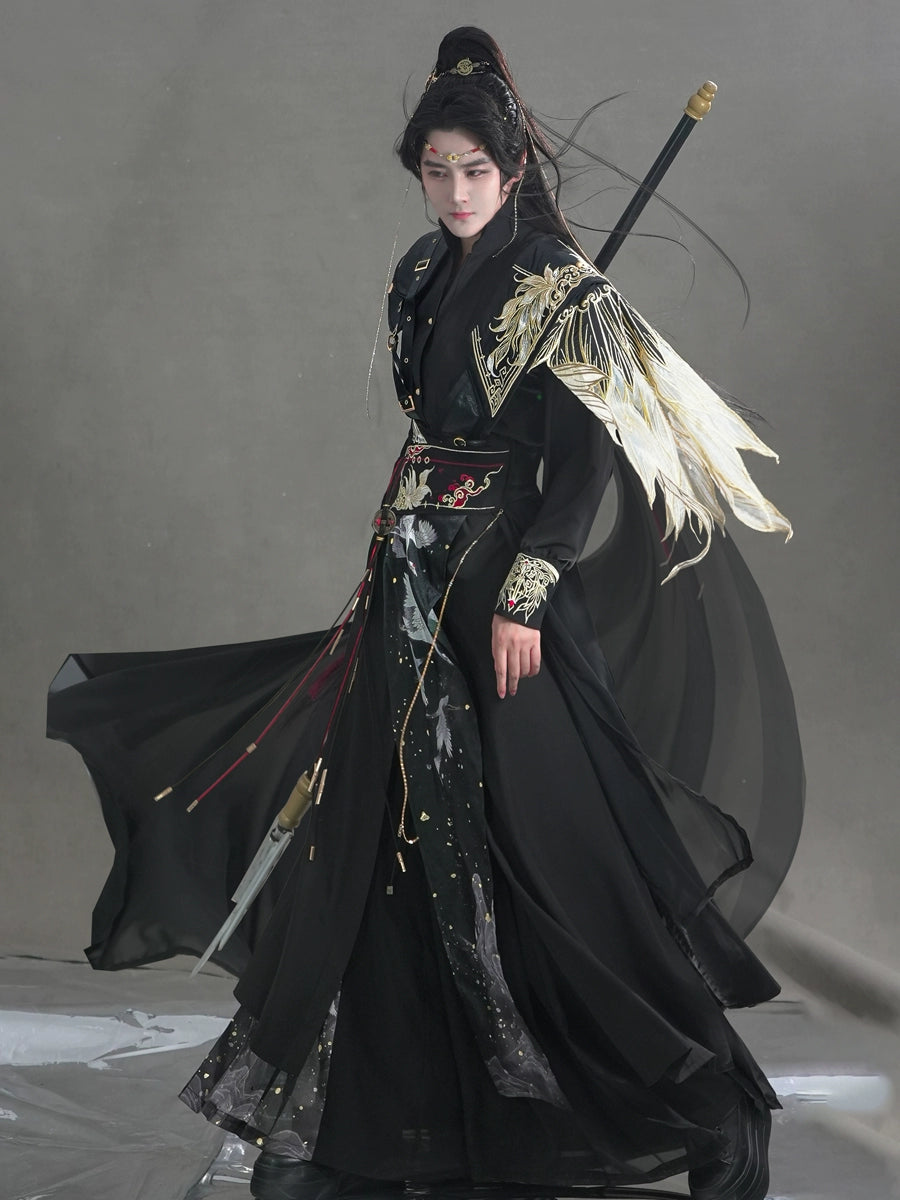 Male Hanfu Tang Dynasty Black Gold Bird