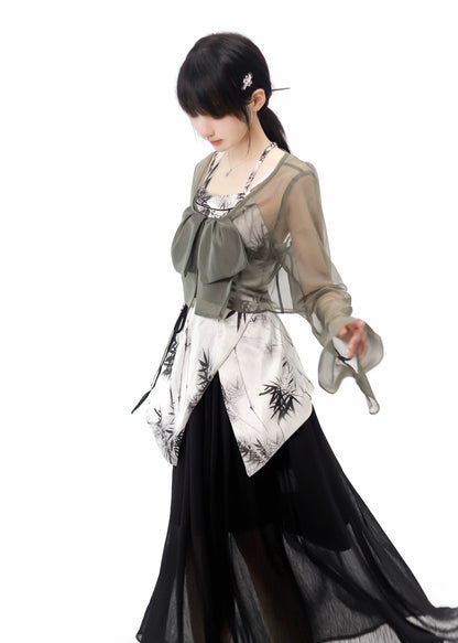 New Chinese Style Mix Slim Suspender Skirt Suit