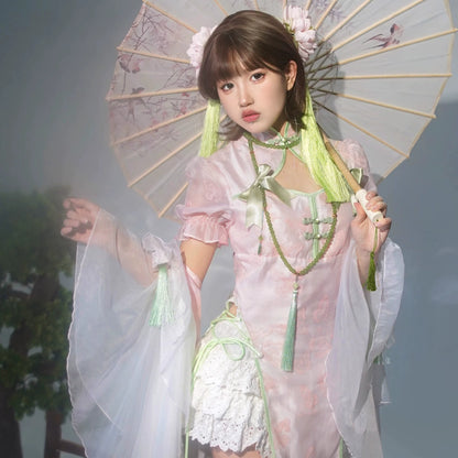 New Chinese Style Lolita Pink Green Qipao