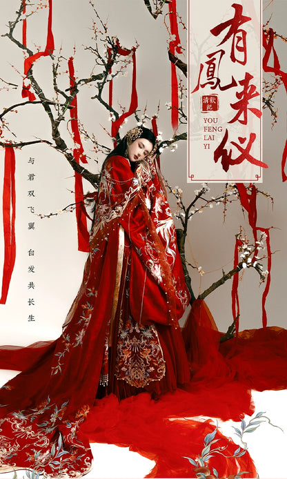 Haute Couture Series Woven Fabric Embroidered Hanfu Qing Huan Royal Phoenix Bride