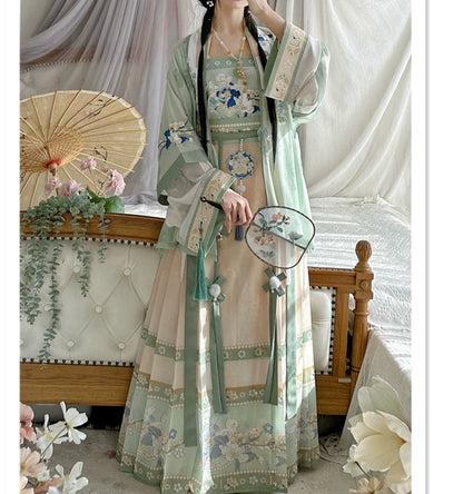 LOOKBOOK SERIES Ming Dynasty Horse Face Skirt Green Blue Set