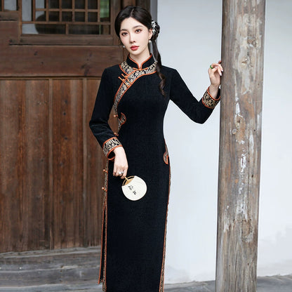 Plus Size Silk Autumn Winter Cheongsam Qipao 19