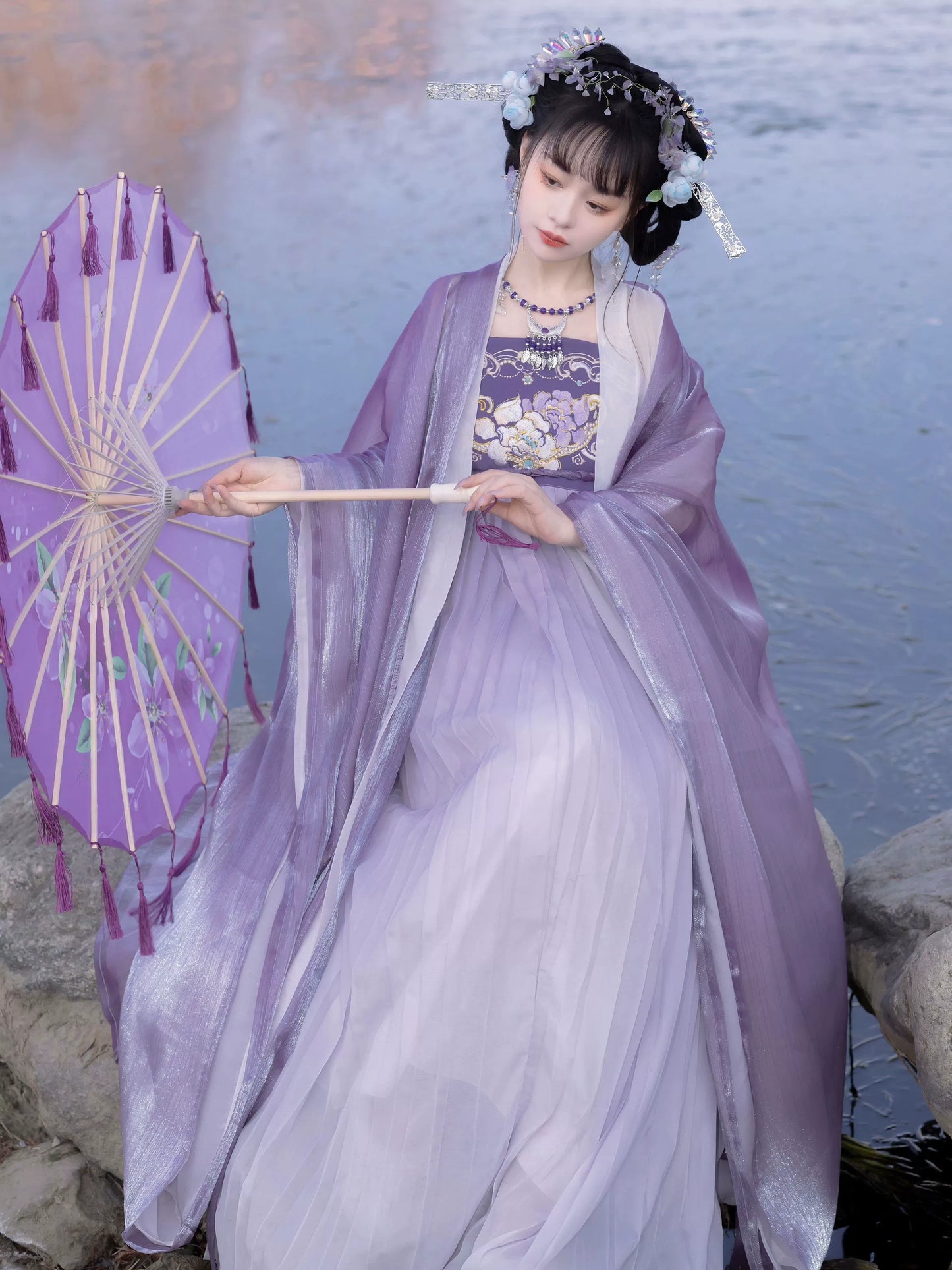 One piece HEZI SKIRT Hanfu women Double layer sleeves