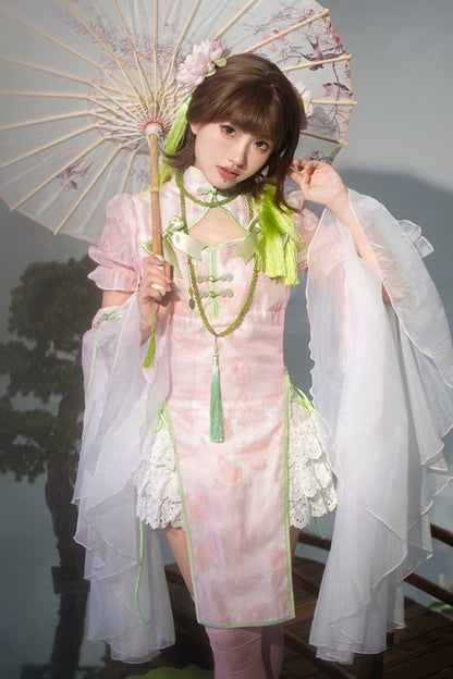 New Chinese Style Lolita Pink Green Qipao