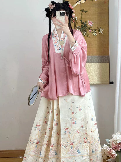 Lookbook Series Original Hanfu Ming Dynasty Cross-Collared Cross-Dressed Horse-Faced Skirt