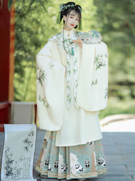 LOOKBOOK SERIES Ming Dynasty Horse Face Skirt Green Beige Set