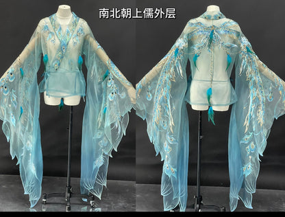 Haute Couture Series Woven Fabric Embroidered Qing Huan Blue Peacock Hanfu Second