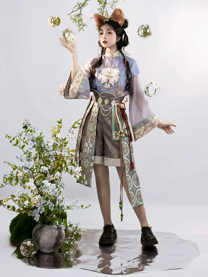 Flower Poetry Original and improved Han element shorts anime style youthful pants suit