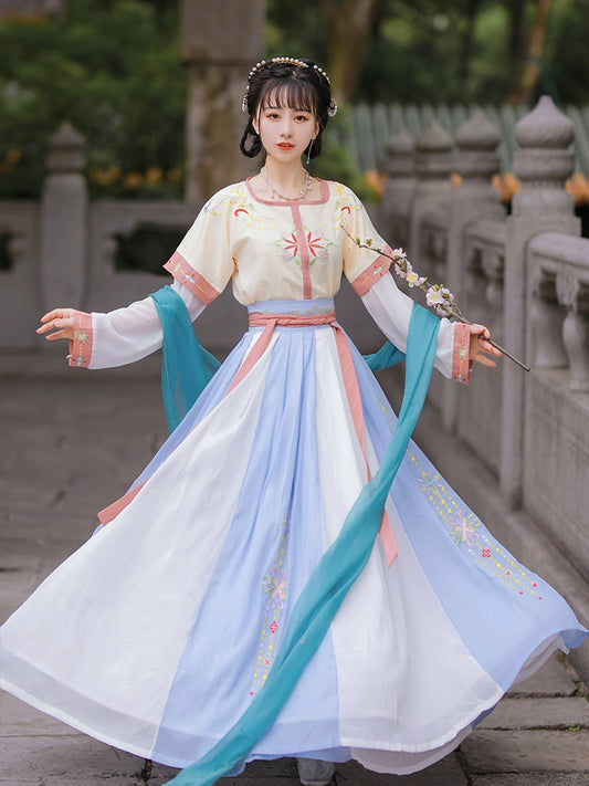 Tang Dynasty Tan collar Three-piece Warp Waist Skirt