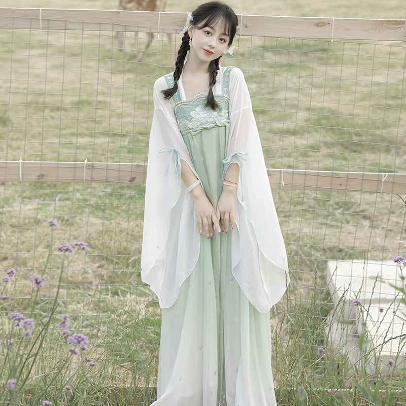 LOOKBOOK SERIES Tang Dynasty Green Blue Shirt Hanfu