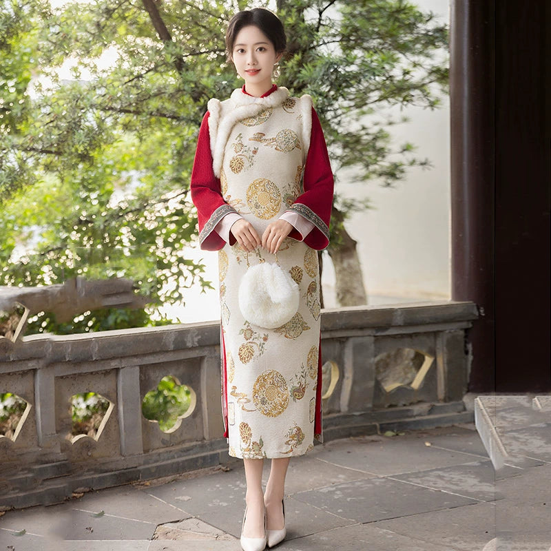 Plus Size Silk Autumn Winter Cheongsam Qipao 2