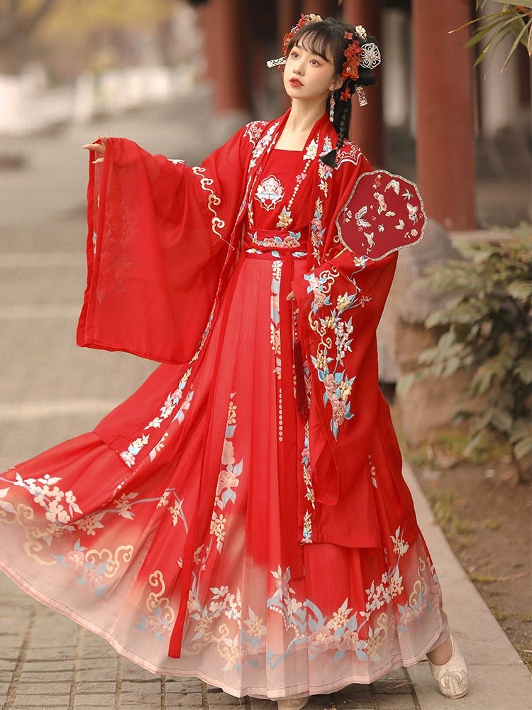 Wedding Hanfu women Pink embroidery Waist-length skirt Song Dynasty