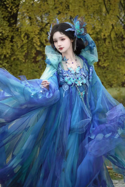 Oriental Aesthetics Series Blue Morpho Hanfu Dress