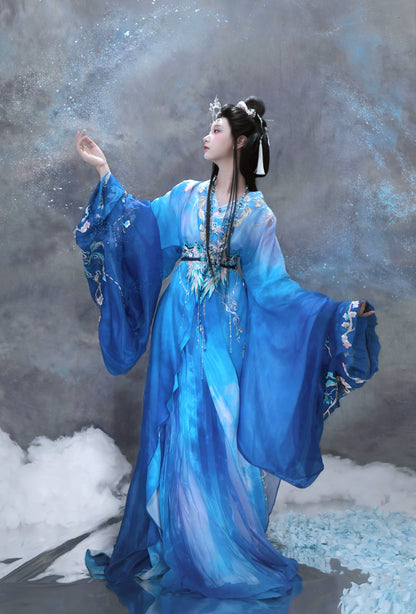 Haute Couture Series Woven Fabric Embroidered Qing Huan Moon Star Goddess Han Hanfu