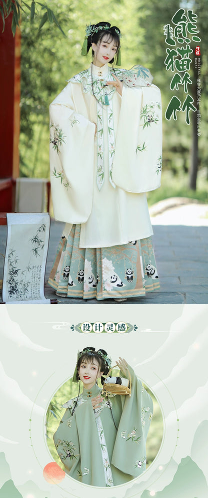 LOOKBOOK SERIES Ming Dynasty Horse Face Skirt Green Beige Set