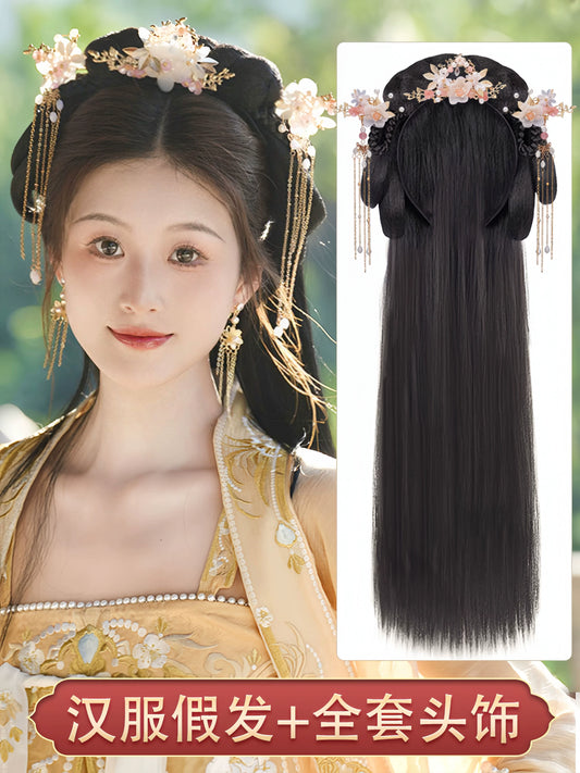 Hanfu Wig Natural Looking Fiber Hair for Women Flowers Suit