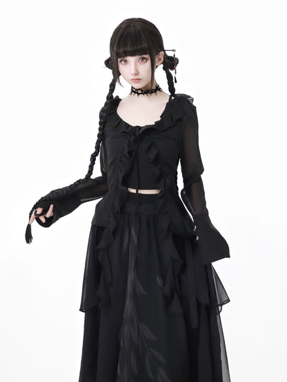 New Chinese Style Mix Slim Skirt Willow Suit