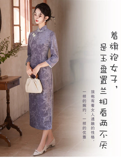 Plus Size Silk Autumn Winter Cheongsam Qipao 27