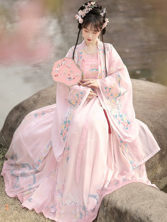 Wedding Hanfu women Pink embroidery Waist-length skirt Song Dynasty