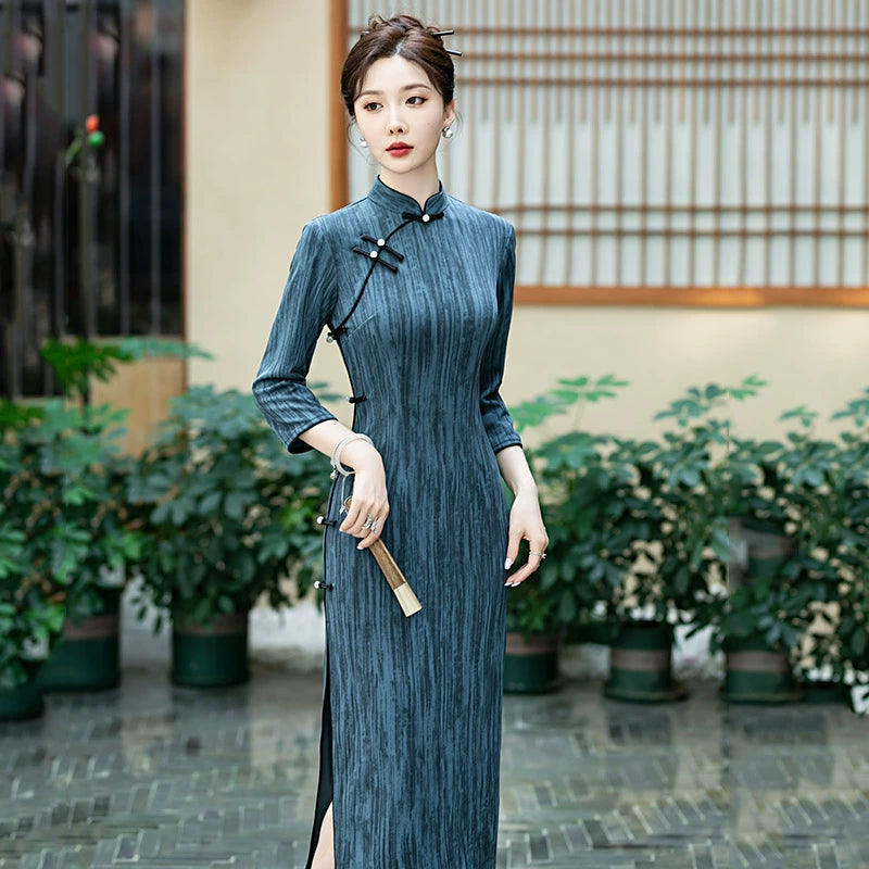 Plus Size Silk Autumn Cheongsam Qipao 23