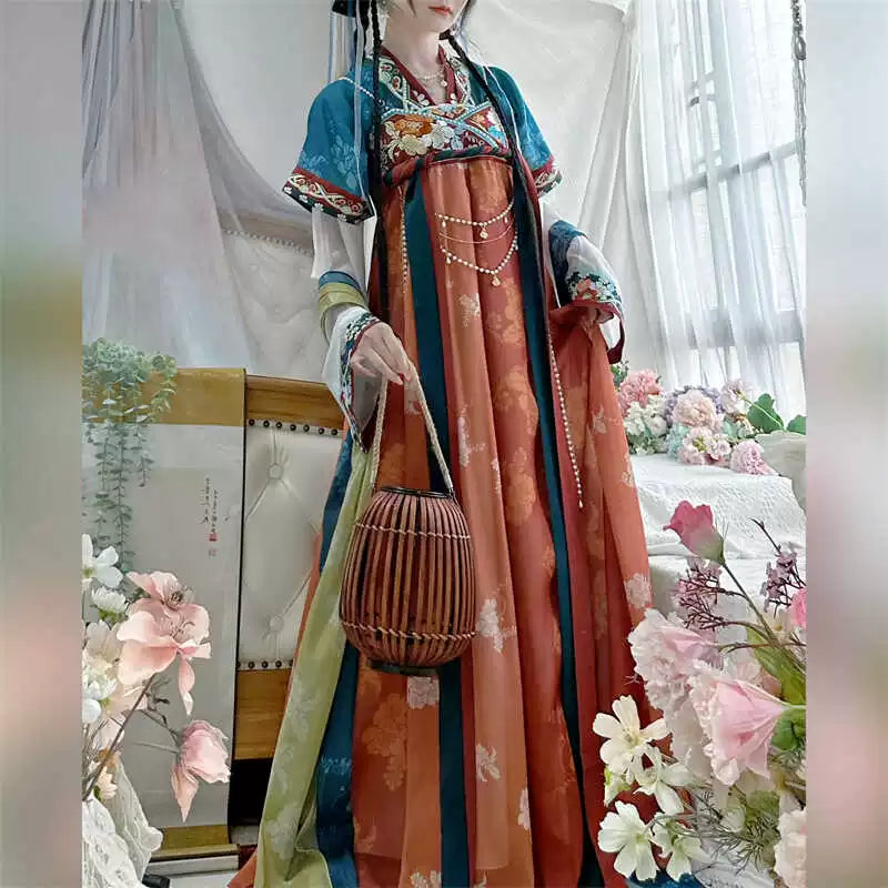 LOOKBOOK SERIES Tang Dynasty Blue Orange Shirt Hanfu