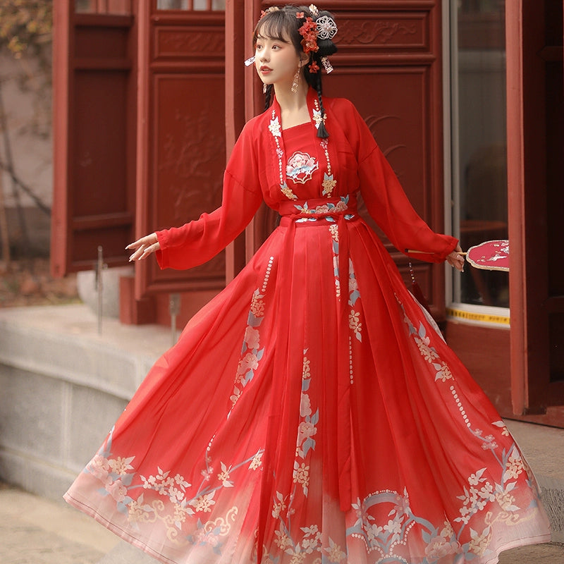 Wedding Hanfu women Pink embroidery Waist-length skirt Song Dynasty