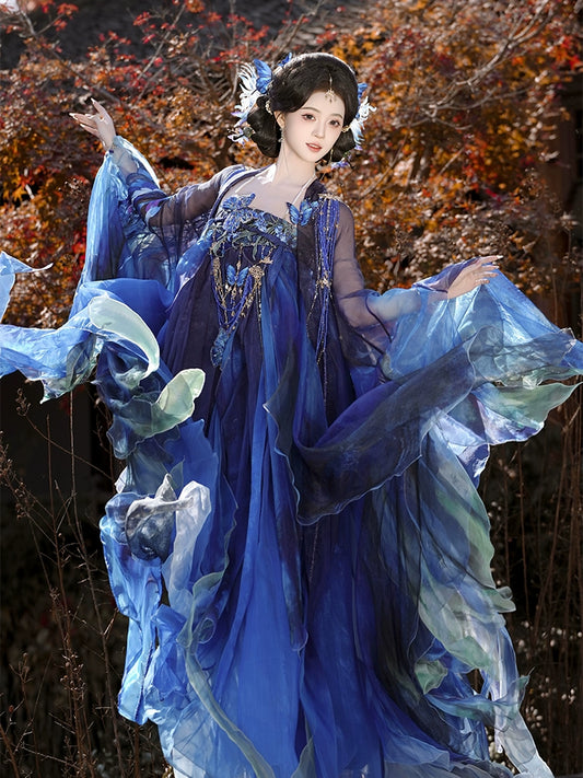 Mythology Series Blue Butterfly Embroidered Myrobalan Skirt Hanfu