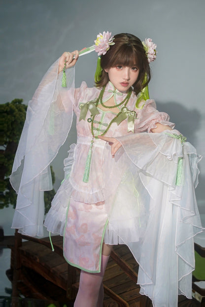 New Chinese Style Lolita Pink Green Qipao