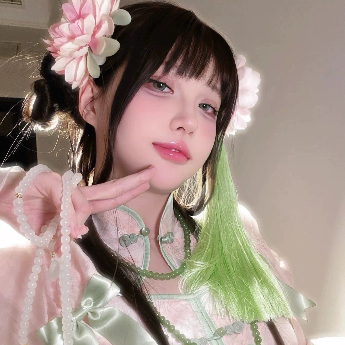 New Chinese Style Lolita Pink Green Qipao