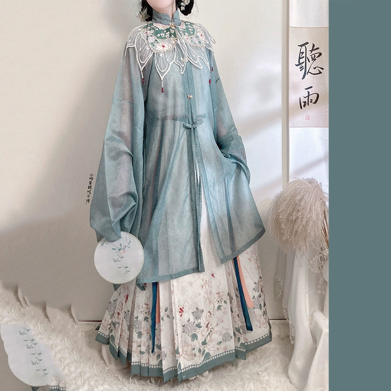 LOOKBOOK SERIES Ming Dynasty Horse Face Skirt Light Blue Set