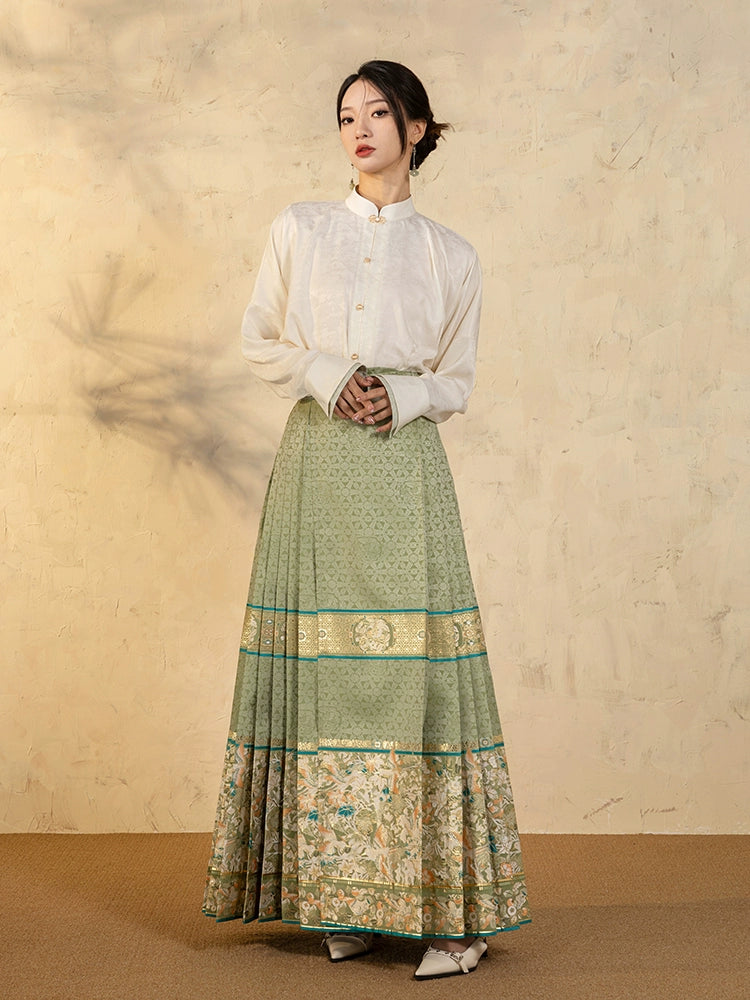 Lookbook Series Gold-Woven Horse-Faced Skirt New Chinese Hanfu