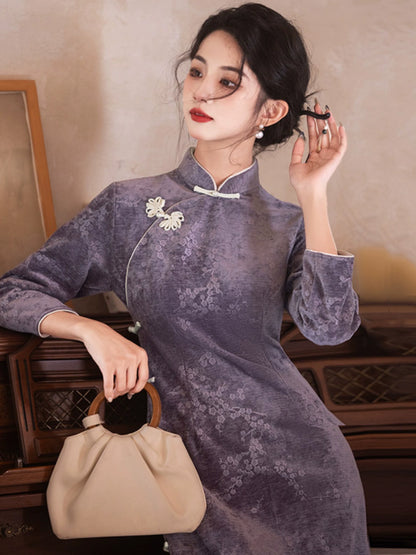 Plus Size Silk Autumn Winter Cheongsam Qipao 27