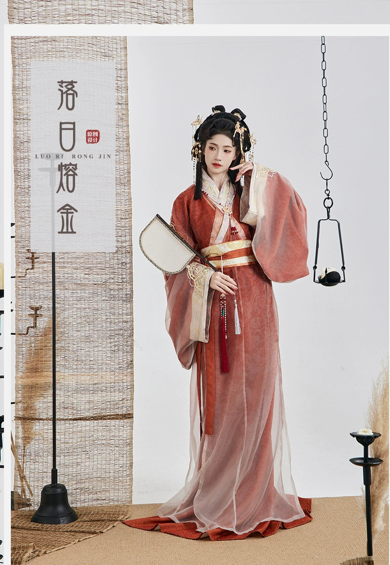 Original Hanfu Women 落日 Warring States robe with a straight hem