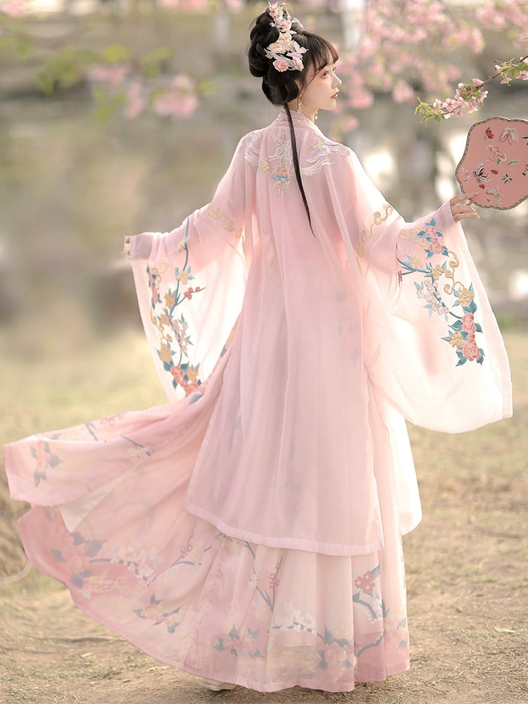 Wedding Hanfu women Pink embroidery Waist-length skirt Song Dynasty