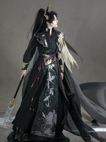 Male Hanfu Tang Dynasty Black Gold Bird