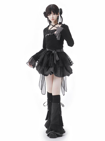 New Chinese Style Mix Slim Skirt Black Salt Suit