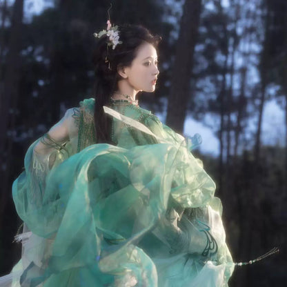 Oriental Aesthetics Series Emerald Butterfly Dancing Hanfu Dress