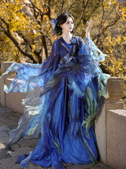 Mythology Series Blue Butterfly Embroidered Myrobalan Skirt Hanfu